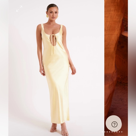 Aubrie Keyhole Satin Maxi Dress - Butter - Picture 2 of 4